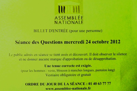 Visitor's pass for the French national assembly