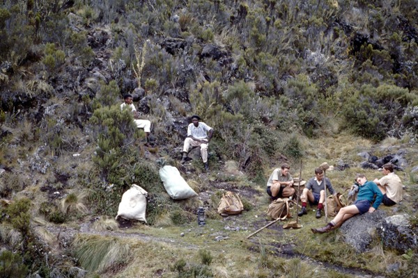 Resting on the way to Peter's Hut, 25 December 1959