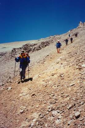 Running down the scree towards base camp on Aconcagua