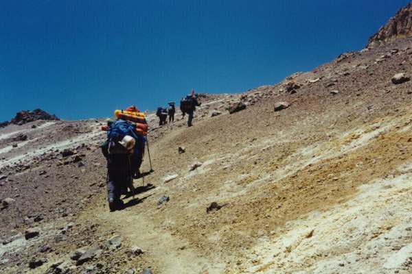 The final haul up to Condors Nest on Aconcagua