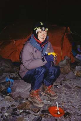 Cathy Jenkins prior to leaving Berlin Huts campsite