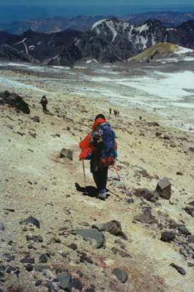 Descending from Berlin Huts to Condors Nest