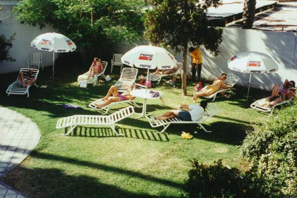 Relaxing next to the swiiming pool at the Plaza Hotel in Mendoza